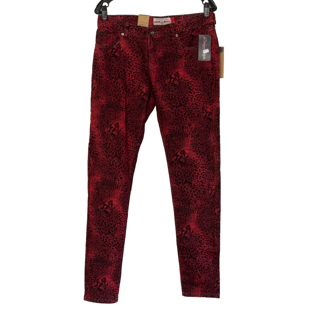 Traditional RB Denim Jeans Womens Size 9 Red Leopard Print New
